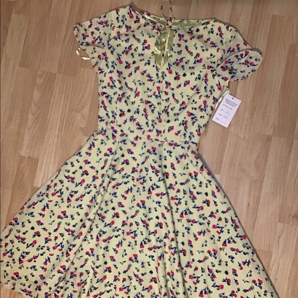 Unique Vintage Yellow Floral Fit-and-Flare Dress